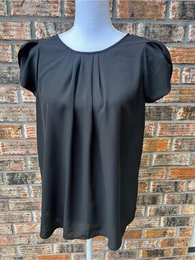Papermoon Black Pleated Puff-Sleeve Blouse Large from Stitch Fix
